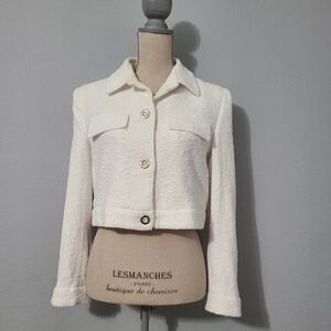 Zara Blazer‎ Textured Cropped Long Sleeve Metal Buttons Size Large